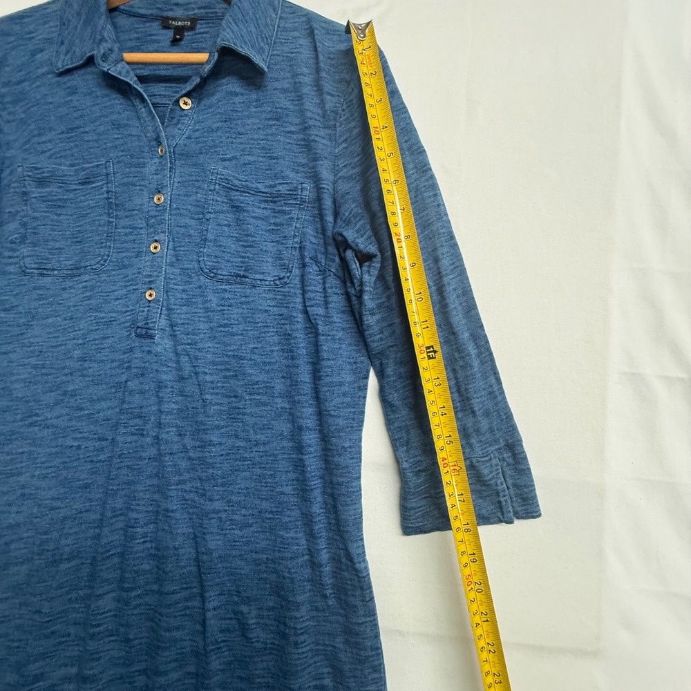 Talbots Shirt Dress Womens Medium Blue Slub Knit 100% Cotton 3/4 Sleeve Casual - Picture 7 of 9
